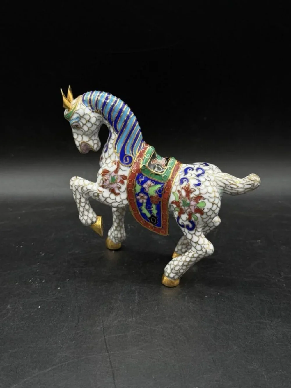 Traditional Brass Enamel Cloisonne Horse Figurine Multicolor